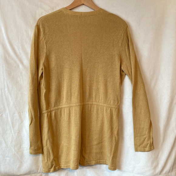 J Jill Tan Linen Button V neck Cardigan • Spring Flare Loose Fit Fisherman Hip - Picture 6 of 12